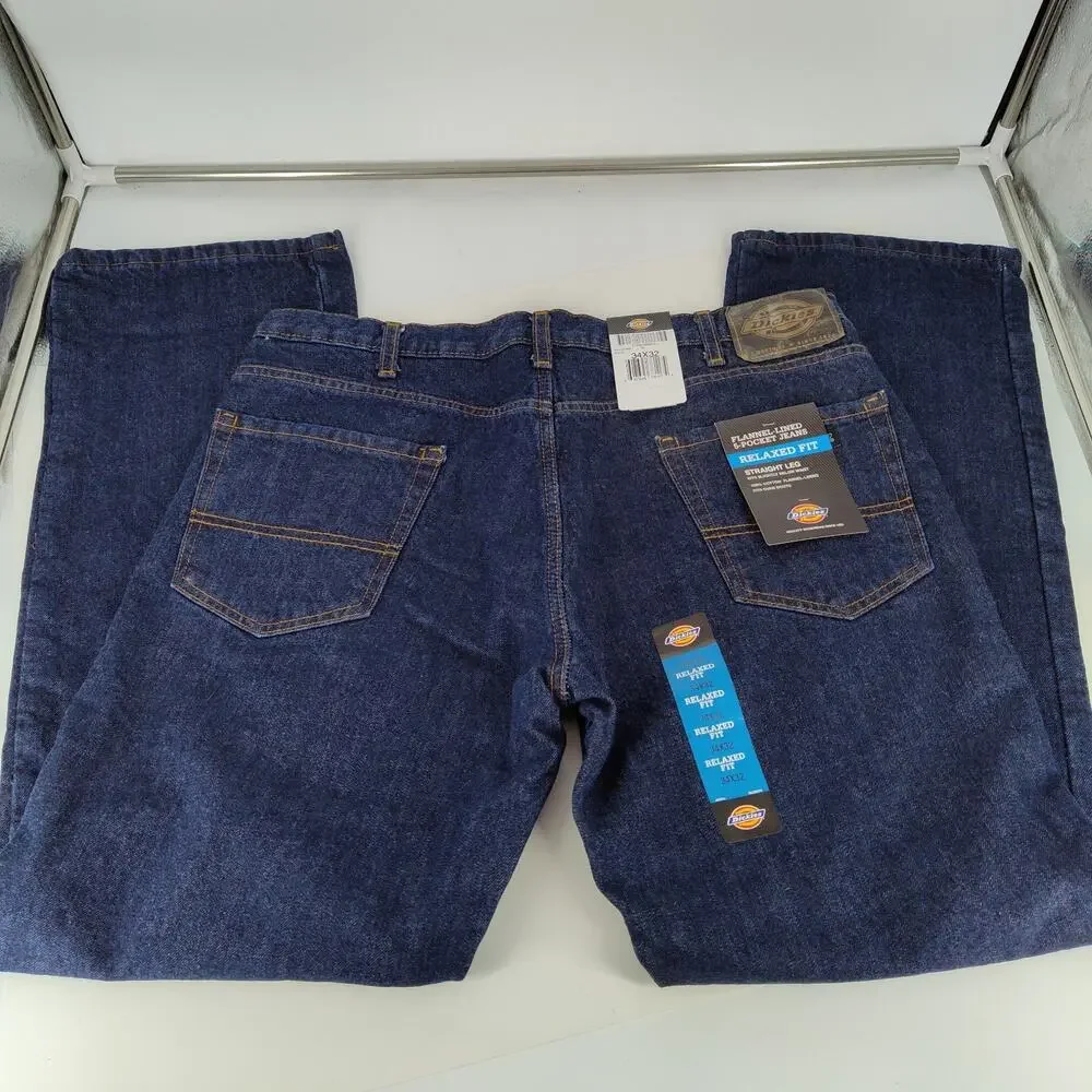 Dickies Flannel Lined Relaxed Fit Straight Leg Jeans 5-Pocket Dark Wash Blue NWT - Picture 11 of 11